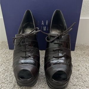 Stuart Weitzman Bandleader Brown Melange Leather Oxford Heels Size 8 With Box
